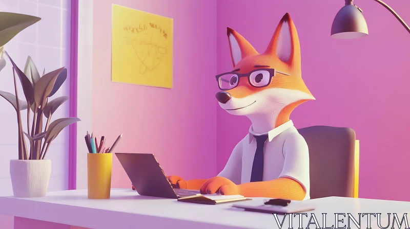 AI ART Cartoon Fox Office Worker