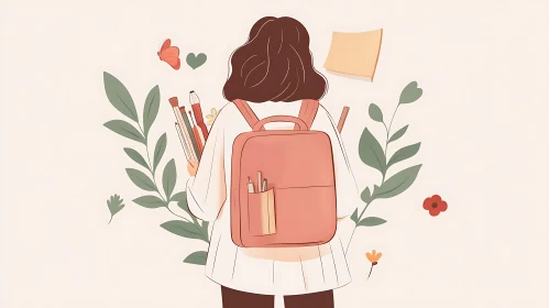 Illustration of a Girl with Backpack