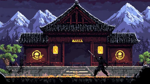 Pixelated Ninja at Ancient Temple