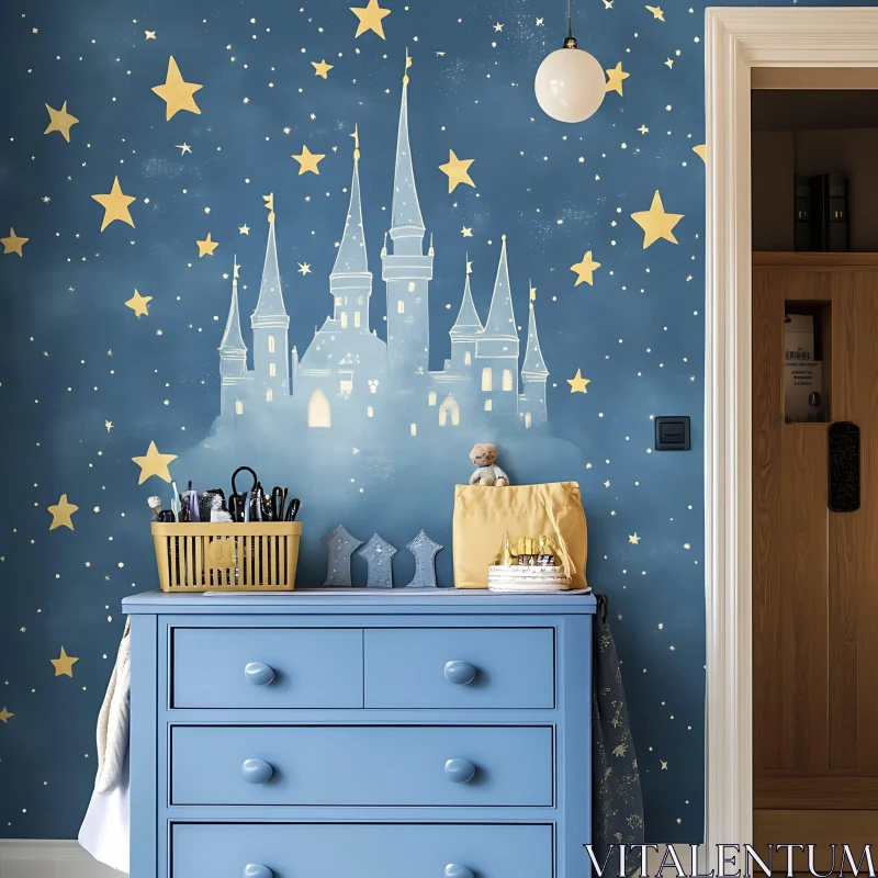 AI ART Dreamy Kids Room with Blue Dresser