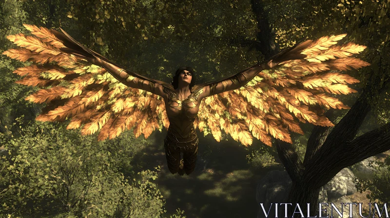 AI ART Winged Woman Flying Through the Forest