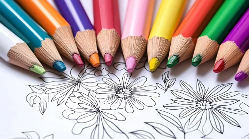 Pencils and Floral Design Ready to Color