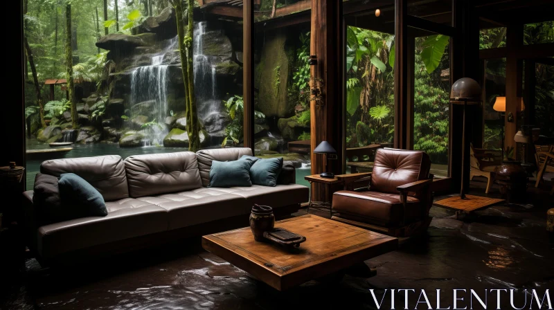 A Captivating Indoor Room with a Waterfall - Nature Inspired Design AI Image