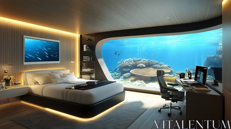 Modern Bedroom Interior with Ocean View AI Image