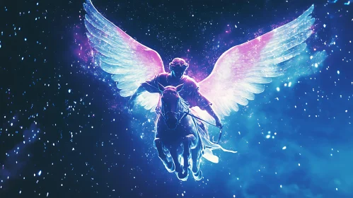 Winged Horse Rider in Starry Sky