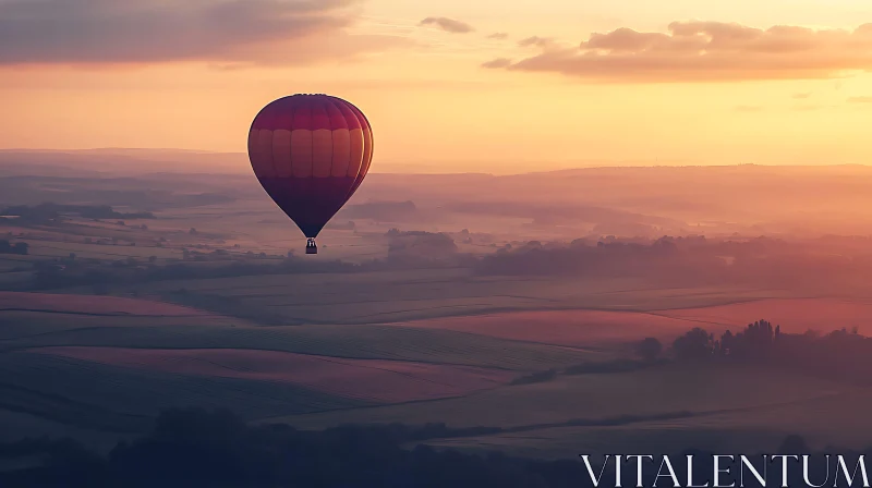 Ballooning Over Countryside at Dusk AI Image