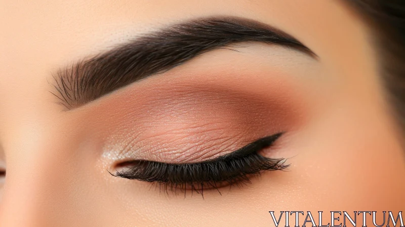 Close-up of Woman's Eye with Brown Eyeshadow and Black Eyeliner AI Image