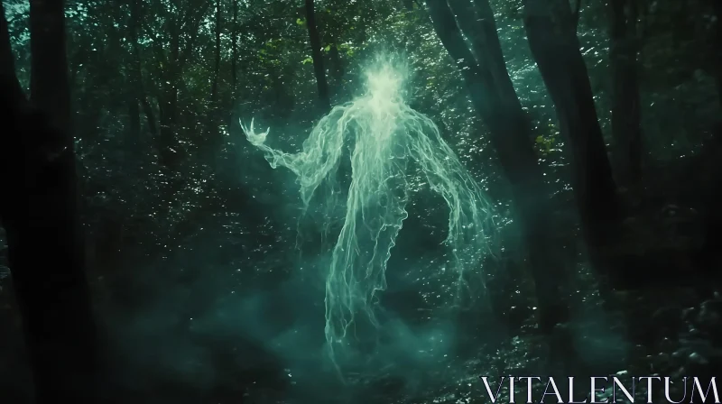 AI ART Ghostly Figure in Dark Woodland