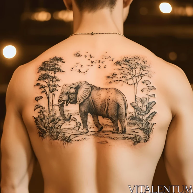 Nature-Themed Elephant Back Tattoo AI Image