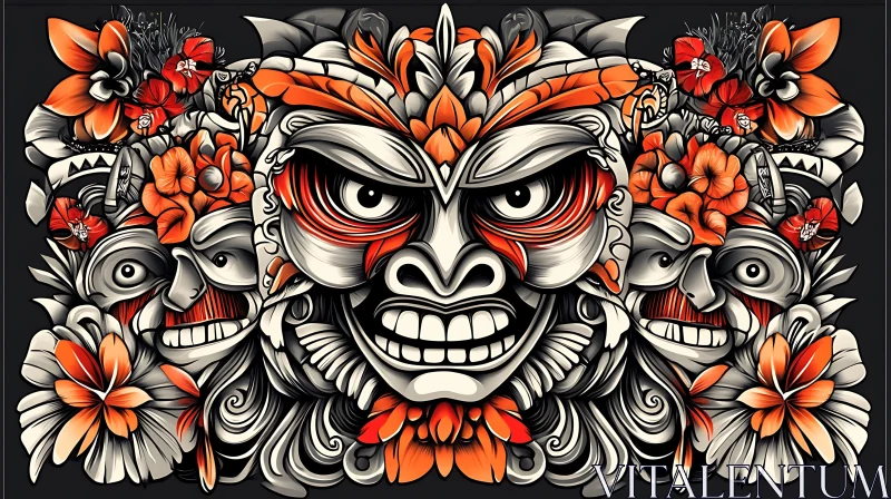 AI ART Decorative Floral Mask Illustration