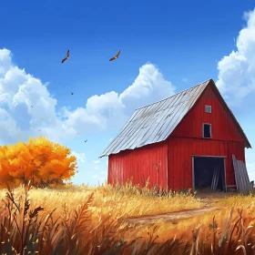 Rural Barn with Autumn Field