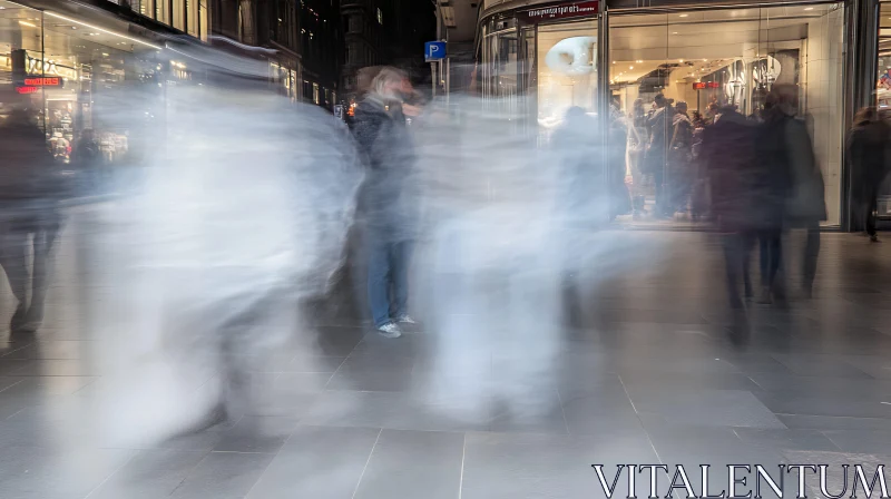 Blurred Pedestrians in Cityscape AI Image