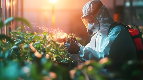 Agricultural Worker Spraying Crops