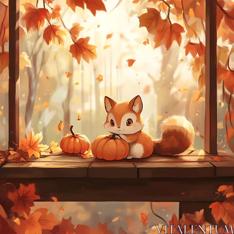 Autumnal Fox with Pumpkins AI Image