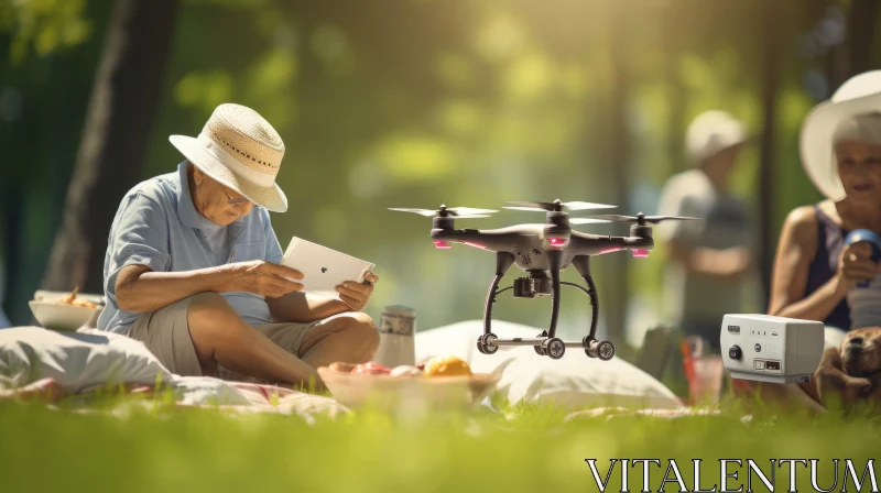 Elderly Man with Drone: A Fusion of Past and Future AI Image