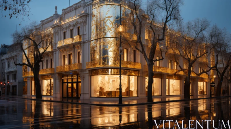 Elegant Storefront on Rainy City Street | Classical Elegance AI Image