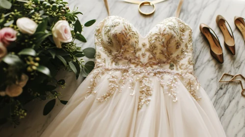 Exquisite Wedding Dress with Sweetheart Neckline and Gold Beading