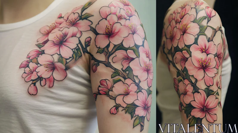 AI ART Beautiful Floral Tattoo with Pink Cherry Blossoms