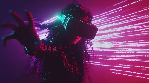 VR Immersion: Woman in Digital World