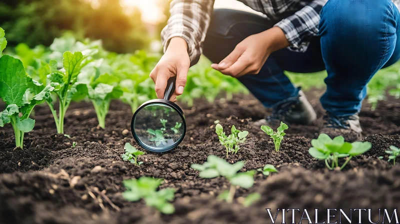 Examining Young Plants in the Field AI Image