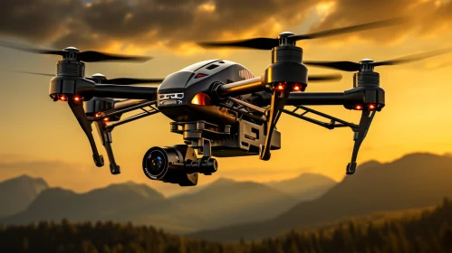 Golden Flight: A Drone's Journey Above Mountain Peaks