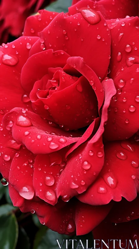 AI ART Romantic Red Rose Embellished with Raindrops
