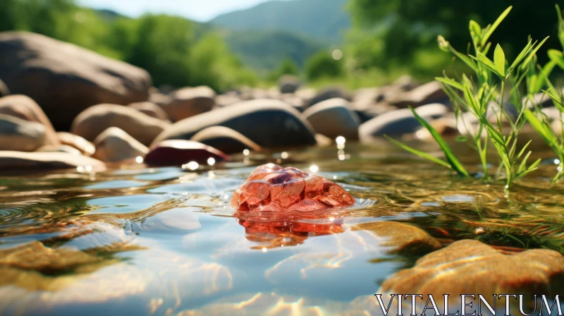 Surrealistic Nature Art: Glass in Light Red Tinted River AI Image