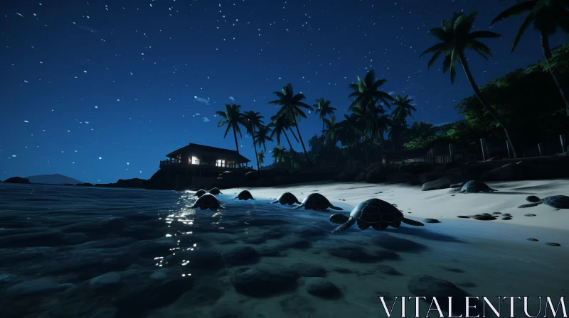 Tropical Island at Night: Unreal Engine Rendered Art AI Image