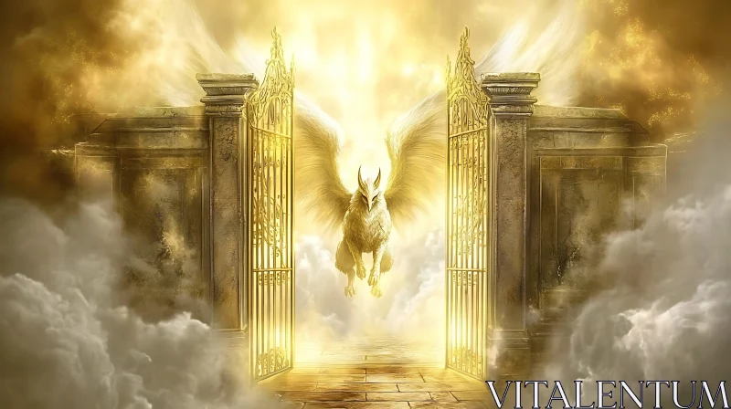 Mythical Griffin at the Gates of Paradise AI Image