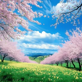 Pink Flowers Field Scenery