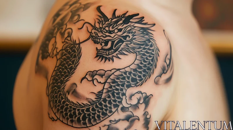 Mythical Dragon Tattoo Design Covering Shoulder AI Image