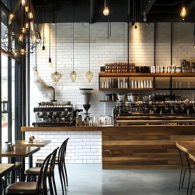 Modern Coffee Shop with Wooden Accents