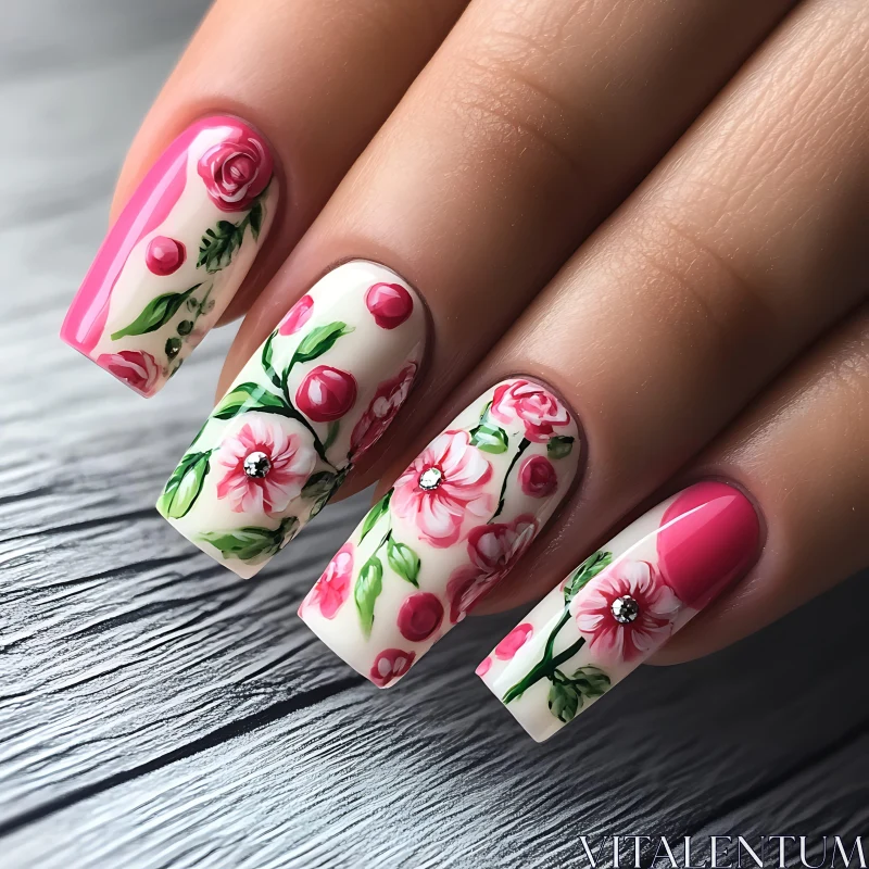 AI ART Delicate Flower Nail Designs in Pink and White