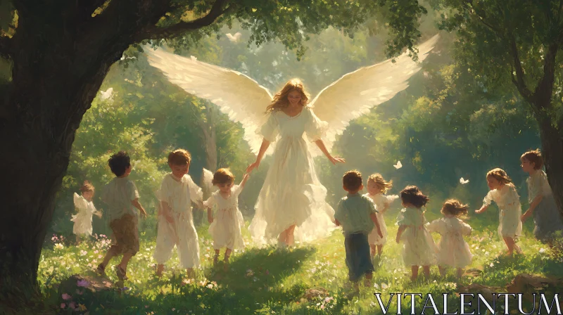 AI ART Guardian Angel with Children in the Woods