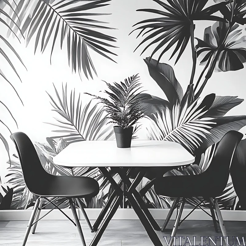 AI ART Black and White Tropical Interior Scene