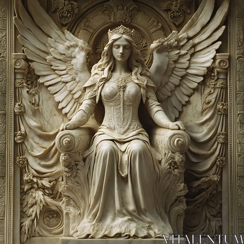 Winged Angel Marble Statue AI Image