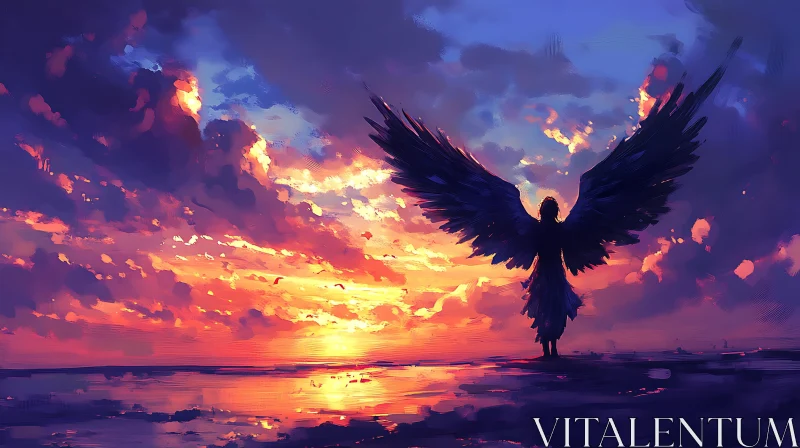 AI ART Winged Figure at Sunset