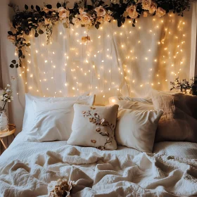 Cozy Bedroom Interior with Fairy Lights