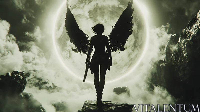 AI ART Silhouette of a Warrior with Wings