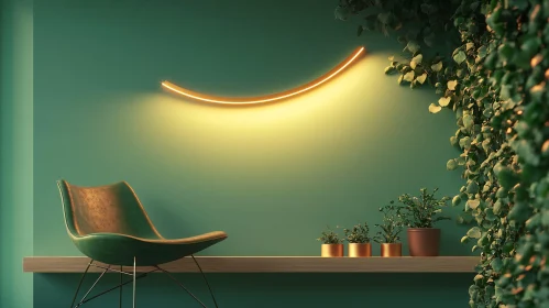 Lounge area with green walls and plants