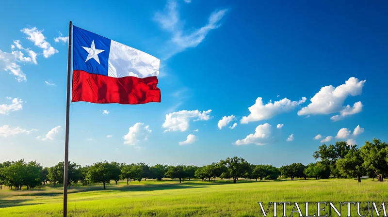 Lone Star Flag over Green Field AI Image