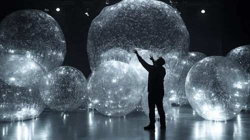 Person and Glowing Spheres