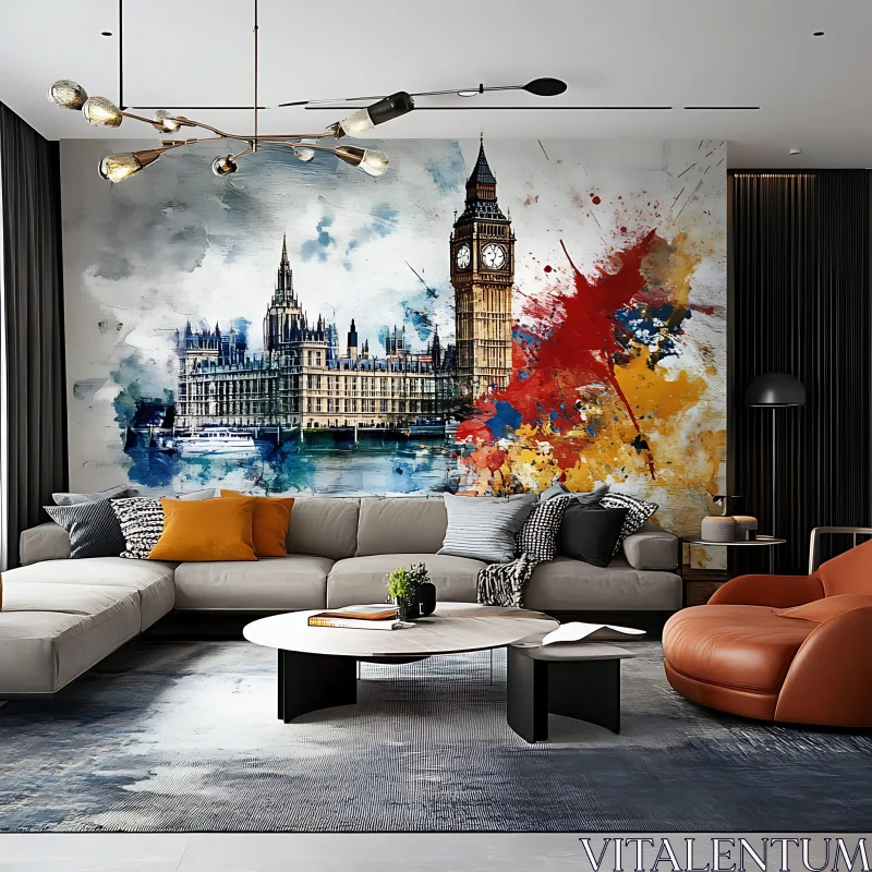 AI ART Modern Living Room with London Art