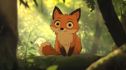 Whimsical Fox Portrait in Woodland Scene