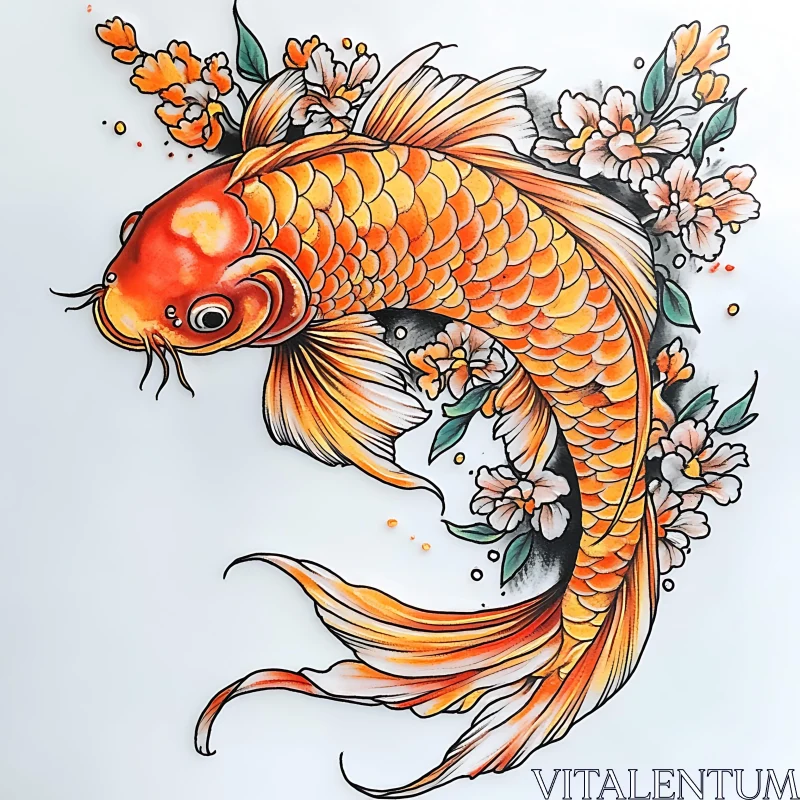 Vibrant Koi Fish and Floral Art AI Image