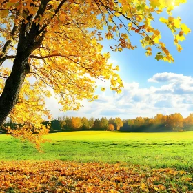 Autumnal Tree with Golden Leaves