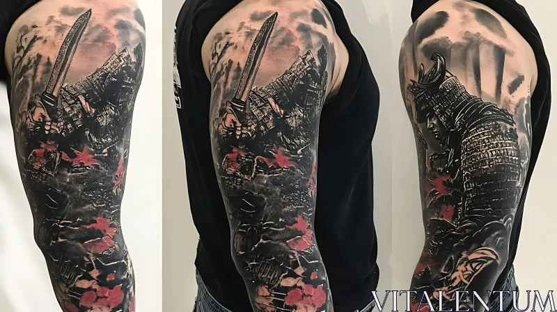 Japanese Samurai Tattoo Sleeve AI Image