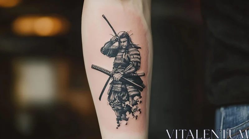 Intricate Samurai Tattoo Design on Forearm AI Image