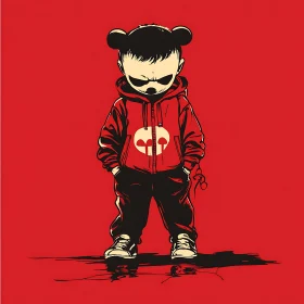 Edgy Child in Red Hoodie Cartoon