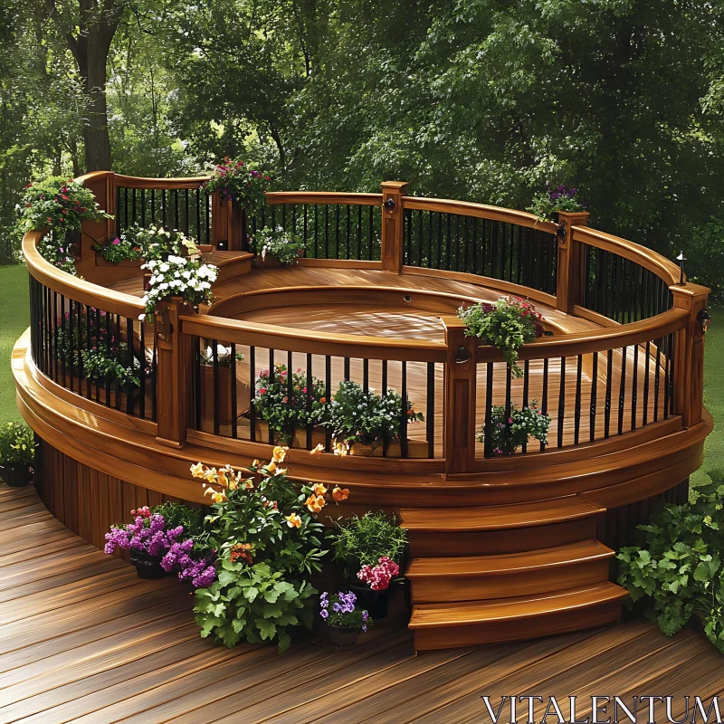 Multi-Tiered Garden Deck with Flowers AI Image